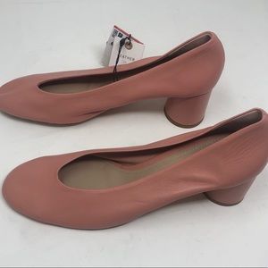 Zara Pink Leather Round Toe Block Heels